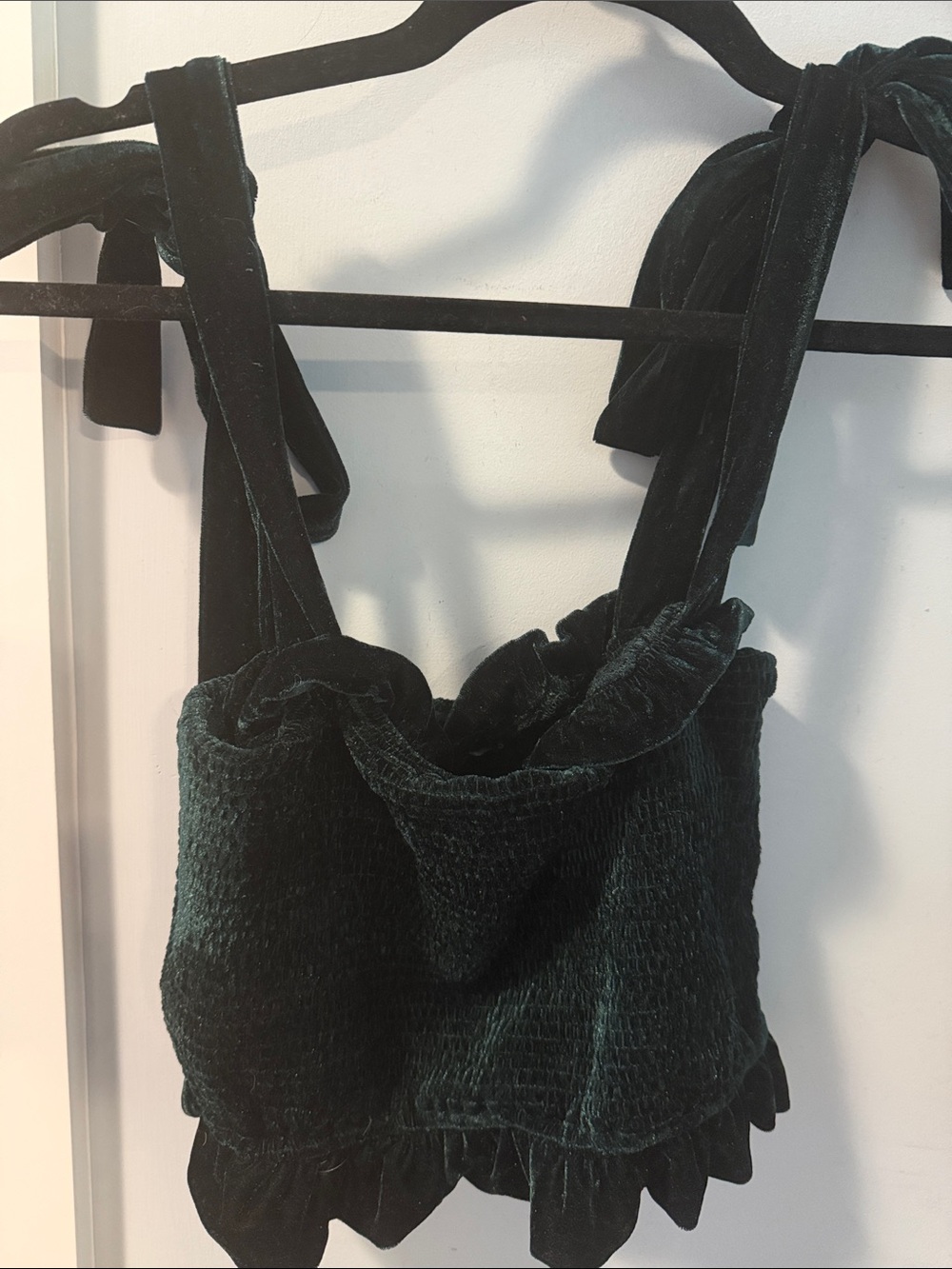 Velvet Tie-Shoulder Mini top in Deep Green